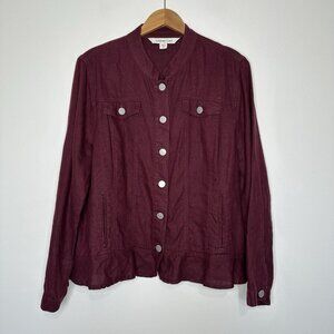 Coldwater Creek 100% Linen Peplum Trucker Jacket XL Maroon